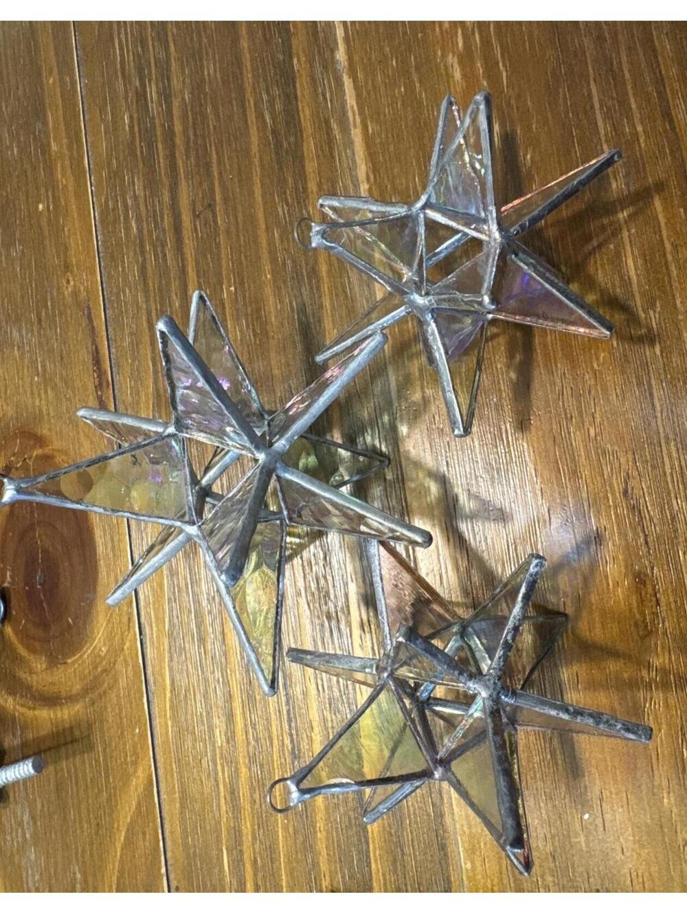 Set 3 Handmade Stained Glass Moravian Star Suncatchers Iridescent Ornaments
